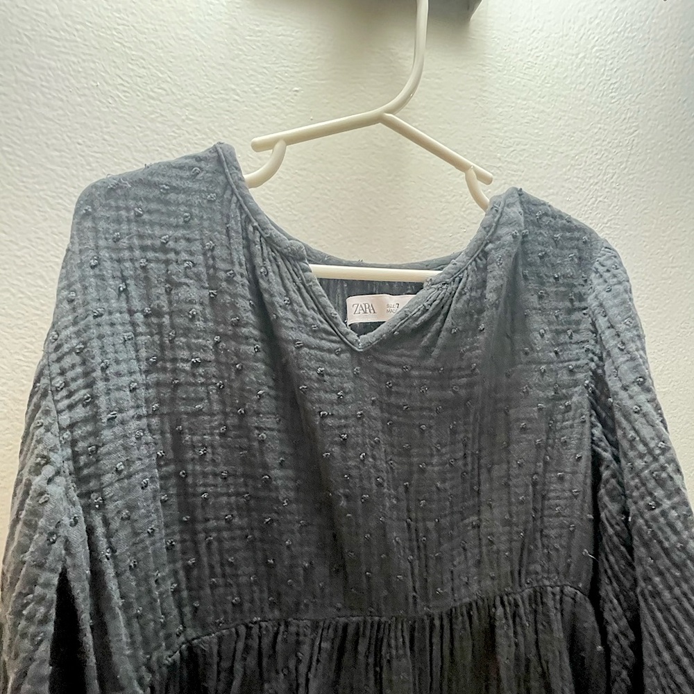 Zara Girls Cotton Dress Size 7 Loose Fit Black